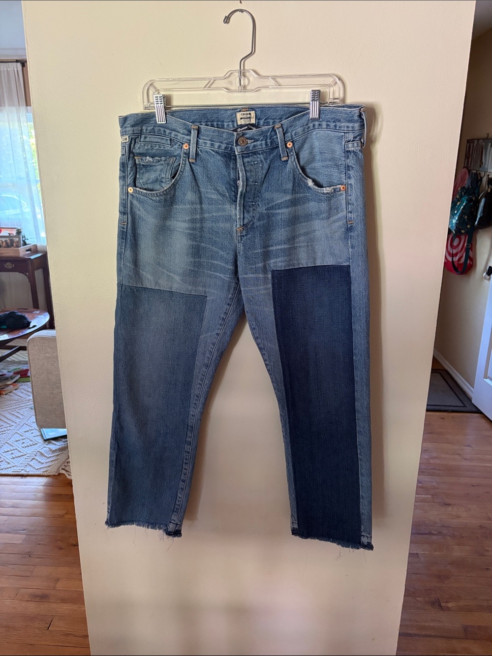 Citizens Of Humanity Two-Tone Blue Patchwork Straight Jeans
